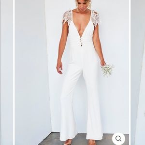 Stone Cold Fox Monet Bridal Jumpsuit Lace Sleeve in Ivory White size Small